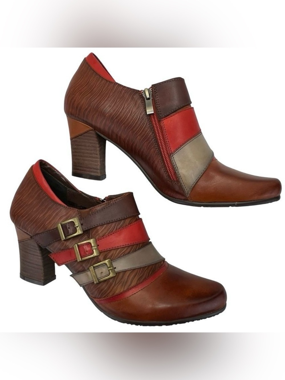 L'Artiste by Spring Step Marty Ankle Boots Brown & Red